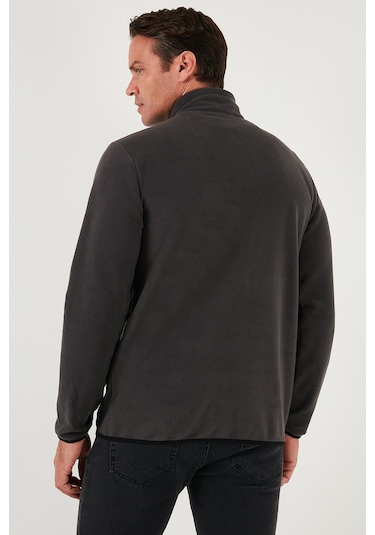 Buratti Slim Fit Yarım Fermuarlı Dik Yaka Erkek Polar 5906003 Füme