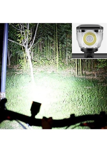 Buffer Solar Enerjili Usb İle Şarj Edilebilir Ledli Bisiklet Feneri Kornalı Ve Su Geçirmez Far Siyah