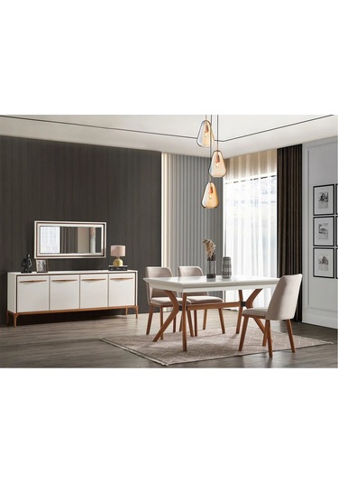 Firu Yemek Odası Takımı Yemek Masası + 4 Adet Sandalye Beyaz
