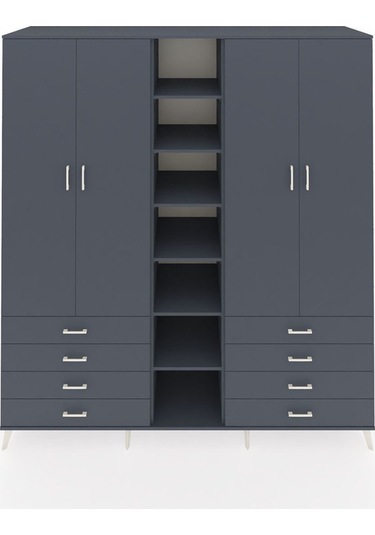 Kronos Dolap 10 Raflı 8 Çekmeceli 2 Askılı 220x59x243 Antrasit-antrasit/antrasit Antrasıt/antrasıt