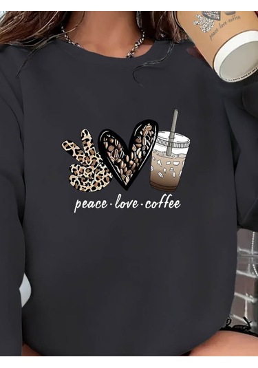 Leyla Sanat Sanata Yeni Bir Bakış Açısı Kadın Uzun Kollu Bisiklet Yaka Kalp Desenli Viskon Iki Iplik Bluz Antrasit