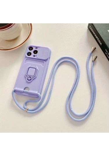 Honeybeeshop Pembe Renk İphone Uyumlu 11 Pro Max Katı Makaron Boyun Askılı Tam Kapak Yumuşak Telefon Kılıf