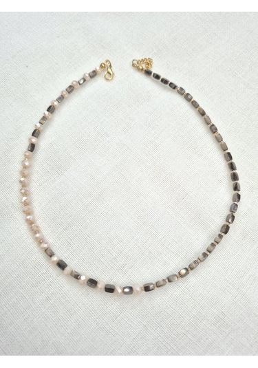 Gri Bej Boncuk Bayan Kolye