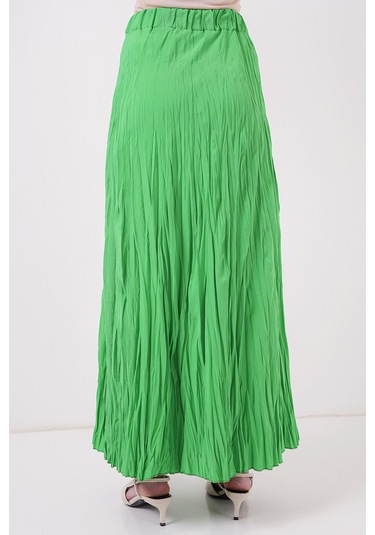 Kadın Uzun Kırışık Etek 8042 - Yeşil Yeşil
