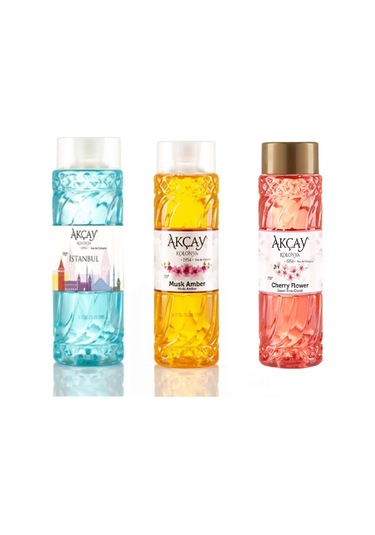 Akçay Cherry Flower + İstanbul + Musk Amber Kolonya 3 x 400 ML
