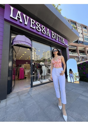 Lavessa Gipe Detaylı Crop - Turuncu Çiçekli-135 Turuncu