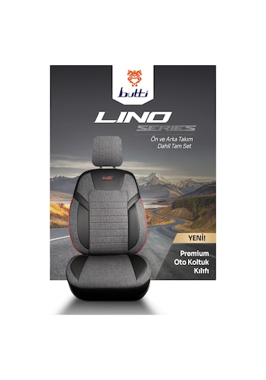 Siyah - Kırmızı Butti Lino Serisi Keten Kumaş Premium Oto Koltuk Kılıfı Ortopedik Destekli, Ön Arka Tam Set