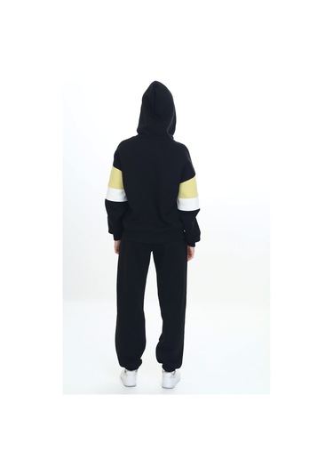 Toontoy Kız Çocuk Kapüşonlu Fermuarlı Garni Detaylı Eşofman Takım Siyah