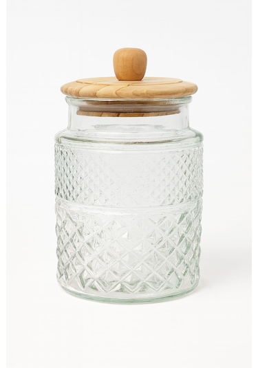 Themia Ahşap Kapaklı Cam Kavanoz & Erzak Saklama Kabı Seti 1800 Cc Vakum Kapak Şeffaf