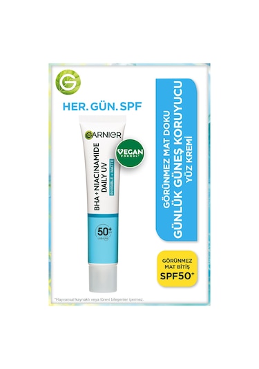 Garnier BHA + Niasinamid Fluid Günlük Güneş Koruyucu Yüz Kremi SPF50+ 40 ML