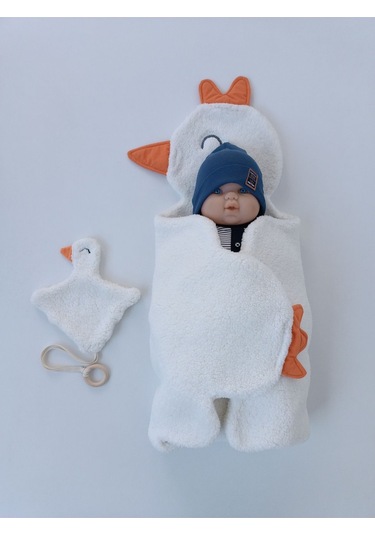 Kışlık Wellsoft Peluş Kuzu Kumaş Bebek Battaniyesi- Çok Amaçlı Minik Kuş Bebek Örtüsü -120x120cm Btn10257 Ekru