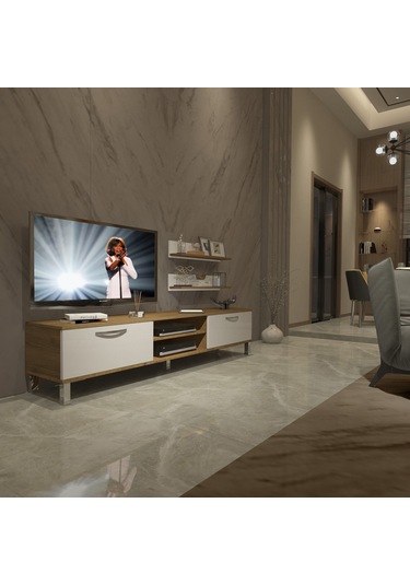 Decoraktiv Eko 4 Mdf Dvd Krom Ayaklı Tv Ünitesi Tv Sehpası Pera - Beyaz