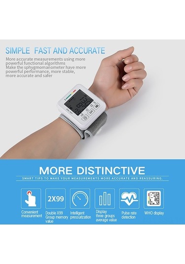 Didadodo Bilek Tipi Tansiyon Aleti - Otomatik Ölçüm, Lcd Ekran Ve Sesli Uyarı İle Akıllı Nabız Takip, Sesli Uyarılı
