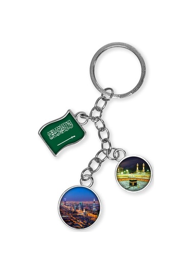 Suudi Arabistan Üçlü Epoksi Metal Çift Taraflı Damla Anahtarlık Saudi Arabia Gümüş