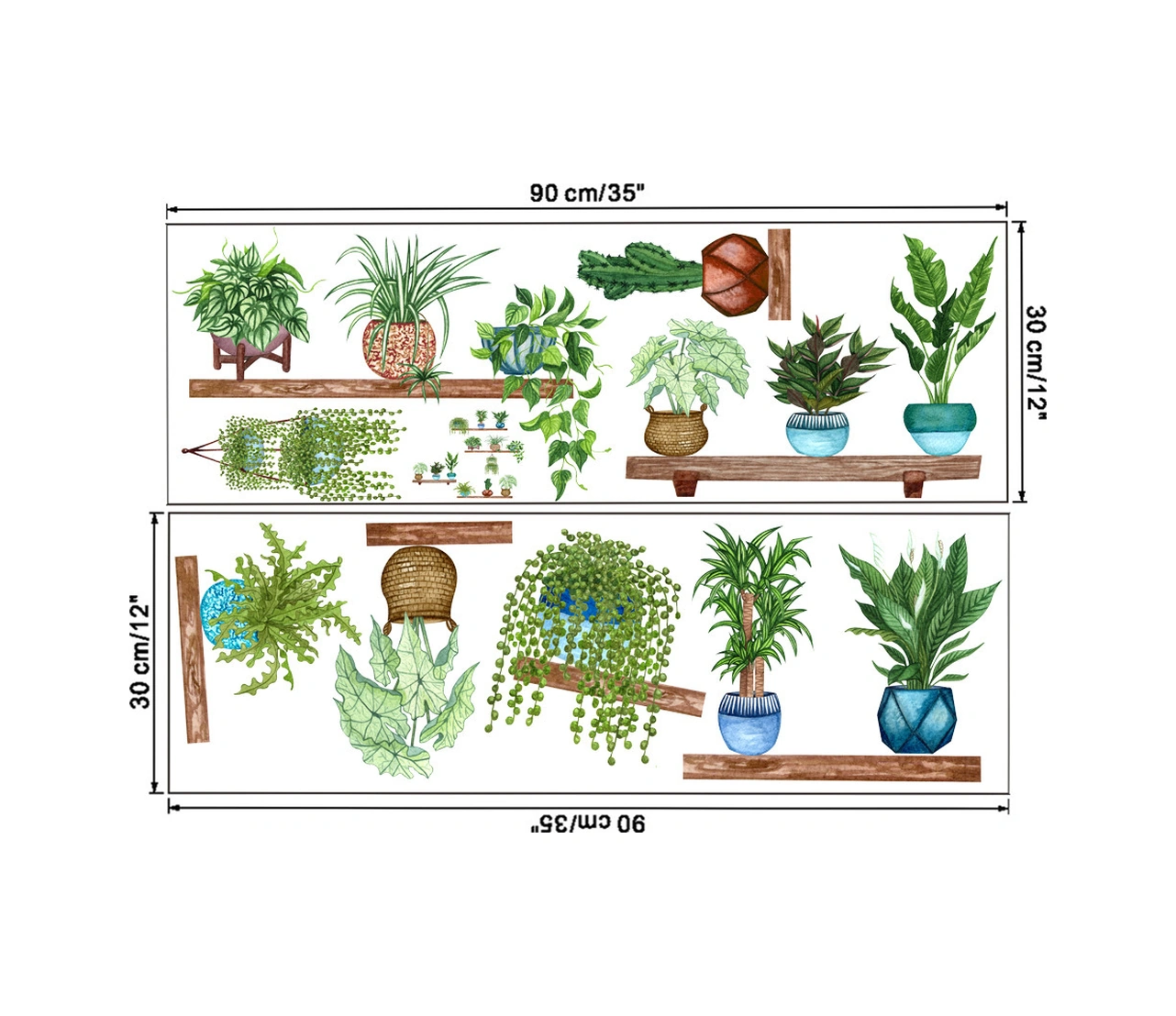 Raflı Saksılı Çiçek Tasarımlı Yapışkanlı Sticker 4741 Akçaağaç