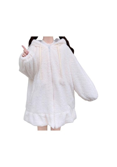 Sonbahar Kış Kadın Hoodie Tavşan Kulaklar Kapşonlu Fermuar Peluş Ceket Lolita Elastik Manşet Kazak Ceket Alışveriş İçin Beyaz Sonbahar Kış Kadın Hoodie Tavşan Kulaklar Kapşonlu Fermuar Peluş Ceket Lolita Elastik Manşet Kazak Ceket Alışveriş İçin Beyaz