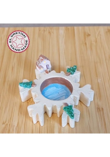 Uretti - Pınar 2572 5077 El Yapımı Çam Ağacı Motifli Sevimli Minyatür Mumluk Krem