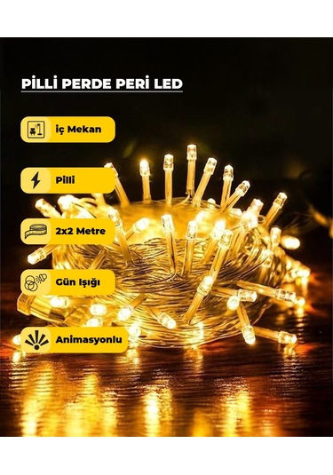 Pilli Perde Dekoratif Led 2m X 2m - Animasyonlu 2 Metre