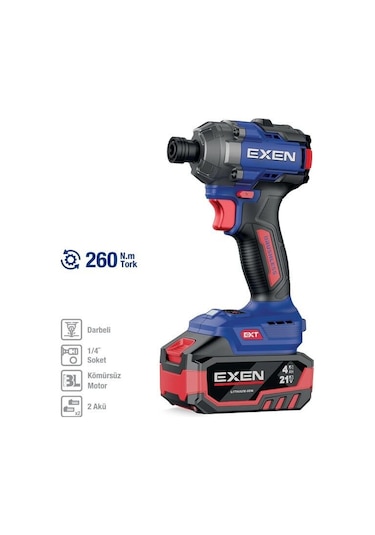 Exen EN 264 VD 21V 4AH 260 NM Kömürsüz Darbeli Şarjlı Vidalama