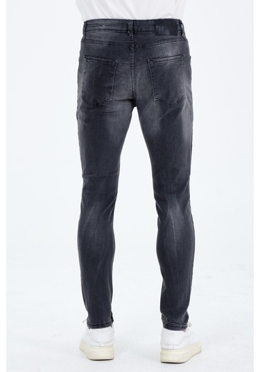 Erkek Gri Slim Fit Taş Yıkamalı Kot Pantolon 001