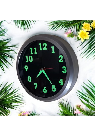 Fosforlu Metal Mini Duvar Saati Çap 20 Cm Küçük Saat Metal