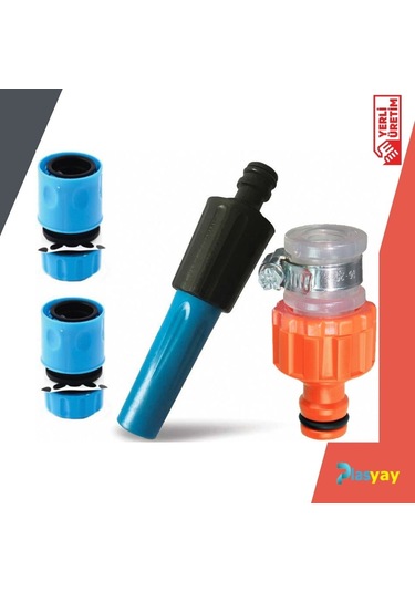 Plasyay Ayarlı Fıskiye Ve Hortum Bağlantı 4 Lü Mavi Set