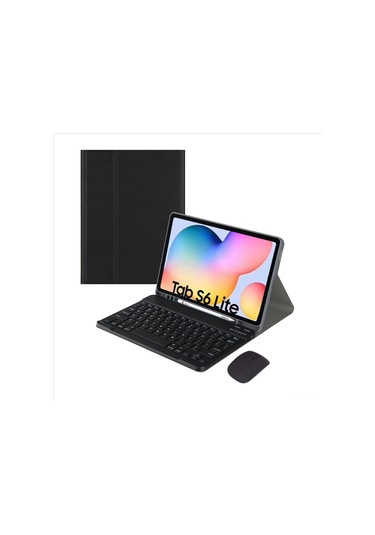 Tenfowee Samsung Uyumlu Tab A8 10.5/s6 Lite/s9 Ultra İçin Bluetooth Klavye Korumalı Kılıf - Siyah Deri Kılıf + Klavye + Fare Seti