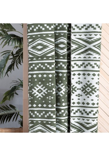 Sarev Etno Yeşil Çift Kişilik Pamuklu Battaniye 200 220 Cm Yeşil