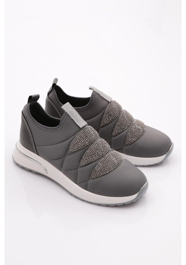 Dgn 222 Kadin Kalin Taban Baklava Desenli Sneaker Ayakkabi 222-2494-R10683 Gri - Gri