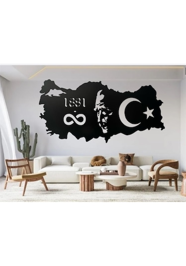 Dgrk Atatürk Ve Türkiye Haritası Tasarım Tablo Ahşap 110 X 70 Cm