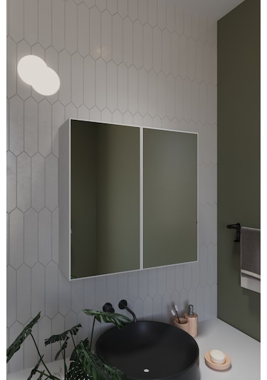 Everest İki Kapaklı Aynalı 60x60 Lavabo Üstü Banyo Dolabı Beyaz