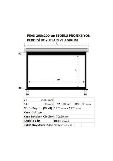Peak S100 200x200 CM Çerçeveli Projeksiyon Perdesi