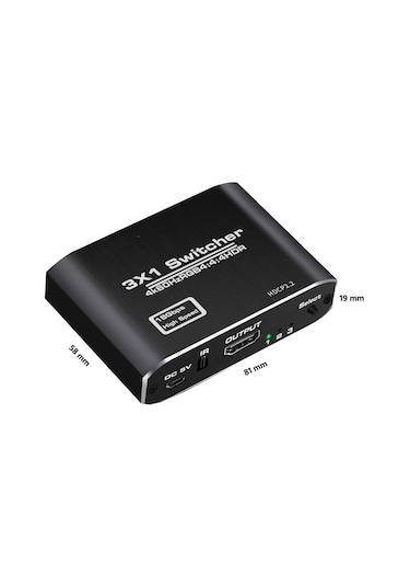 Gplus 4K321M 3 Port Hdmı 2.0 4K 60Hz Hdr 10 Hdcp 2.2 Metal Switch