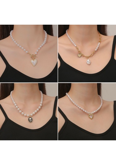 N2209-1 Büküm Sopa Kare İnci Bayanlar Mizaç Kolye Köprücük Kemiği Zinciri Çok Renkli