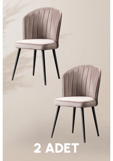 Rubi Sandalye - Babyface Kapuçino - Siyah Metal Ayak 2 Adet - Salon Sandalyesi / Mutfak Sandalyesi Kapuçino