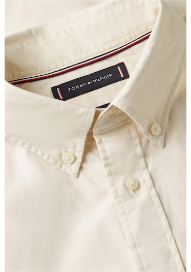 Tommy Hilfiger Erkek Flex Poplin Düz Renk Rf Bej Gömlek-13519 Cream