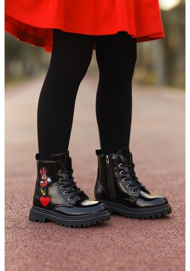 Ortopedik Bağcıklı Fermuarlı Kız Çocuk Bot Ayakkabı Siyah Kız Çocuk Bot Siyah