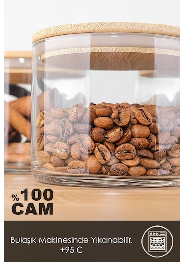 3'lü Etiketli Bambu Kapaklı Cam Baharatlık Seti - Baharat Saklama Kabı Vakum Kapaklı Kavanoz 535 Ml ŞEffaf