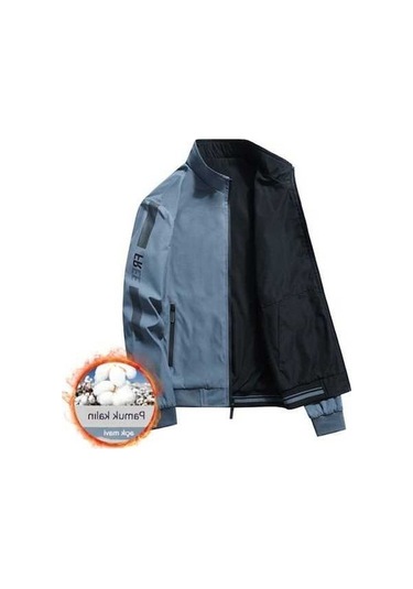 Yingfu Erkek Çift Taraflı Dolgulu Ceket-siyah Açık Mavi Açık Mavi