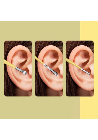 Chavin Deri Çantalı 6 Parça Çelik Kulak Temizleme Seti Sarı