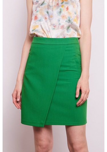 Yüksek Bel Anvelop Kruvaze Pamuklu Likralı Kumaş Kalem Ofis Etek- (544112337)