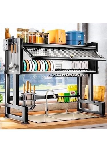 Valkyrie Evye Üstü Bulaşık Kurutmalık 105x30x80 Cm Çok Amaçlı Mutfak Organizer Raf Siyah