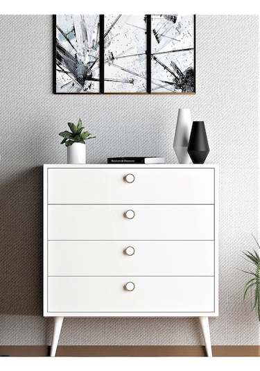 Floradesign Zen Şifonyer / Çok Amaçlı Dolap/ Çekmeceli Şifonyer / Kapaklı Şifonyer / 4 Çekmeceli Şifonyer 80cm Beyaz