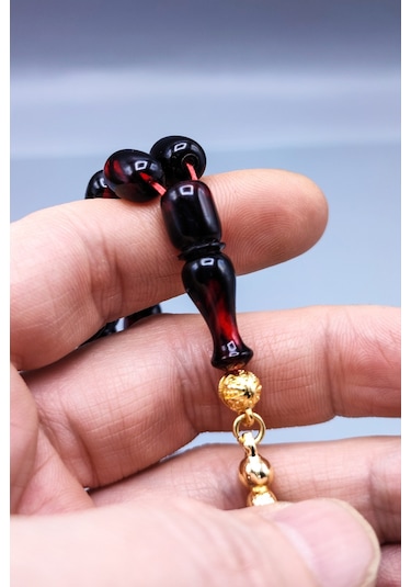 Orjinal Sıkma Kehribar Tesbih 24 K Altın Kaplama Özel Tasarım Püsküllü Faris Usta Tespih