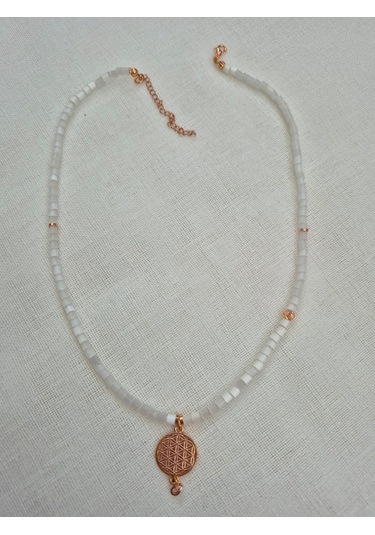 Sedef Boru Boncuklu Yaşam Çiçeği Kolye Uçlu Bayan Kolye