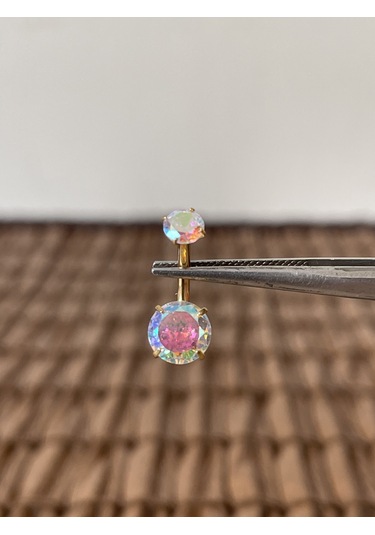 Yüksek Kalite G23 Titanium Rengarenk Hareli Parlak Zirkon Taşlı Titanyum Göbek Piercingi Taş 10mm Altın