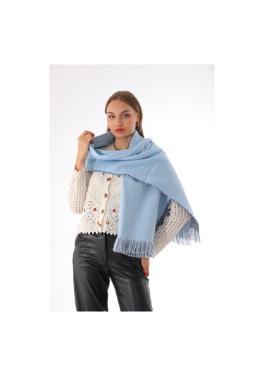 Çift Taraflı Yumuşak Dokulu Bebe Mavisi Şal Atkı Bebe Mavi