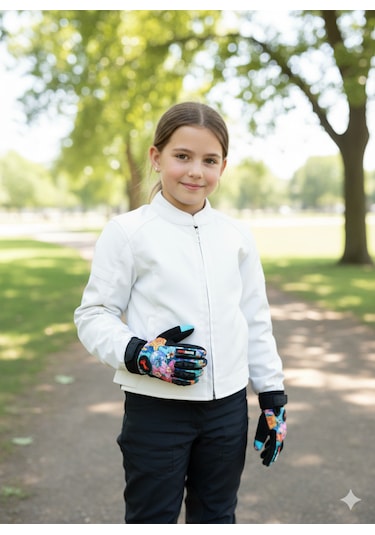 Çocuk Motosiklet & Bisiklet Eldiveni Çiçek Desenli - Güvenli Sürüş Için