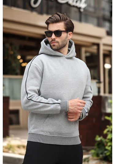 Madmext Grimelanj Kapüşonlu Kanguru Cep Erkek Sweatshirt E7163 Grimelanj