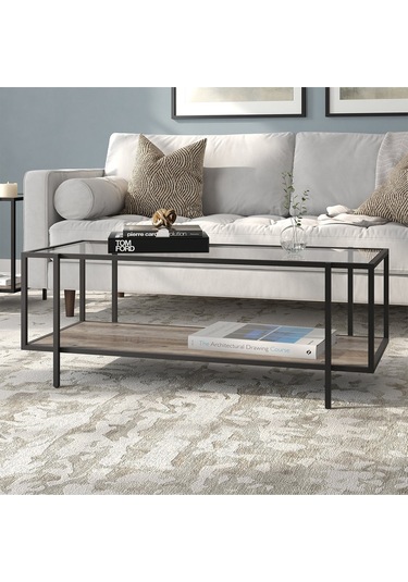 Adeline Siyah Metal Cam&ahşap Orta Sehpa